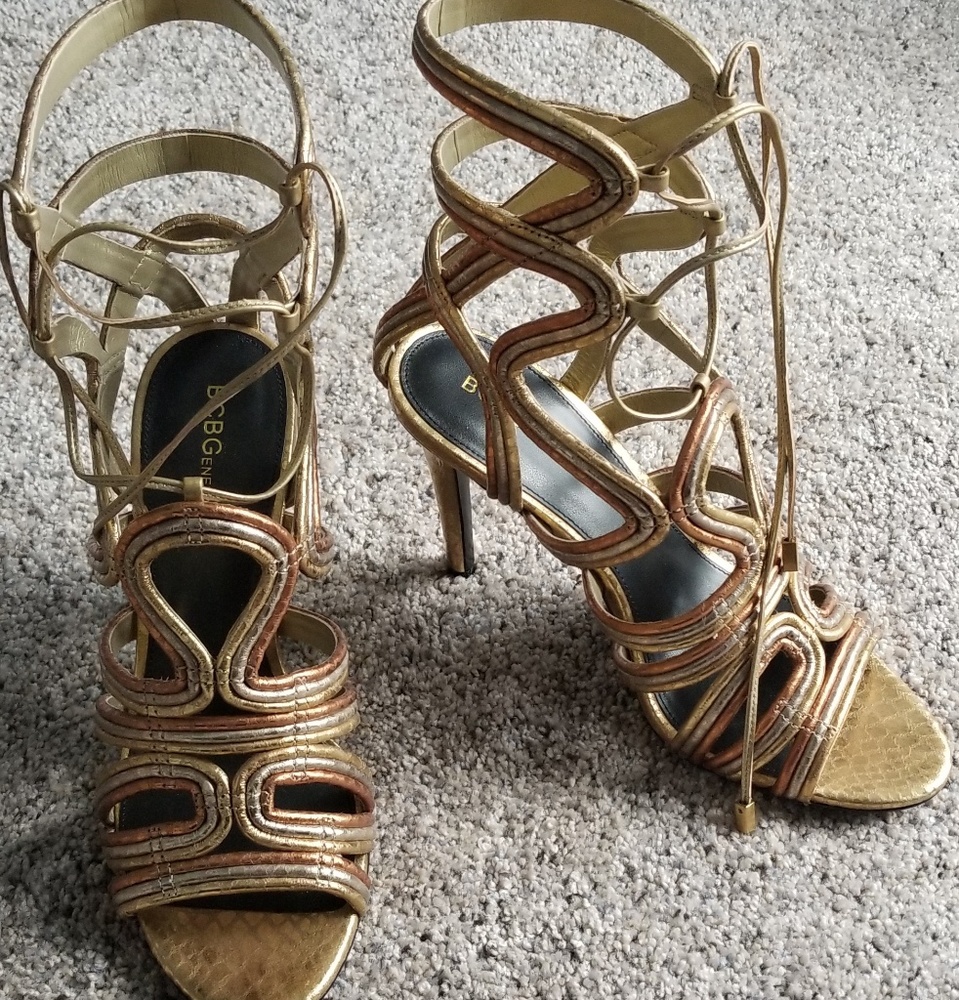 BCBG Metallic Lace up Heels